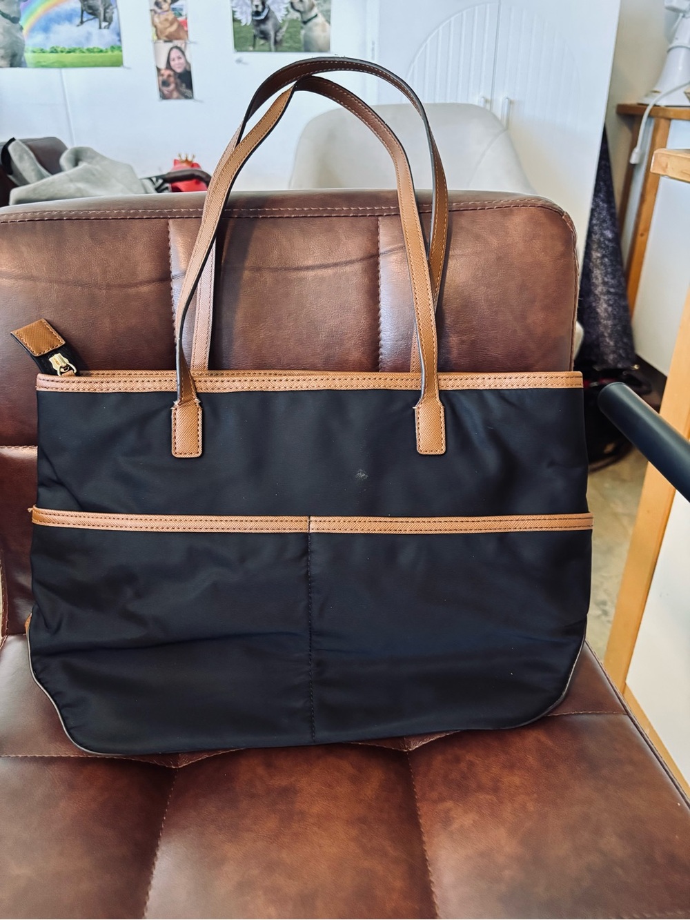 Michael Kors Black Nylon Tote with Tan Trim and Gold Hardware - Picture 5 of 7